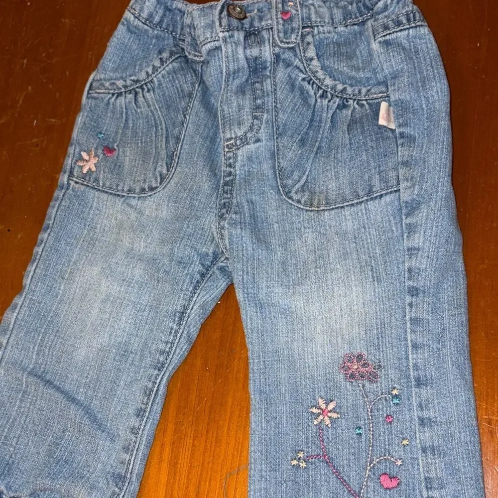 OshKosh B’gosh Blue Denim Kids Bottoms embroidered flowers